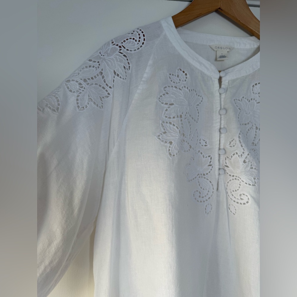 Caslon Embroidered Cutwork Split Neck Popover Top… - image 7